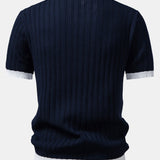 Contrast Textured Johnny Collar Knit Polo & Tapered Trousers Set