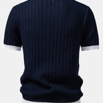 Contrast Textured Johnny Collar Knit Polo & Crinkle Textured Pants Set