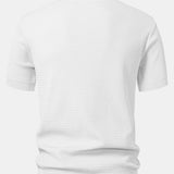 Wave Jacquard Knit V Neck Polo Shirt & Straight Leg Ribbed Pants Set