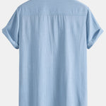 Geometric Rhombus Print Linen Patchwork Bowling Shirt