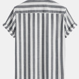 Striped Cotton Blend Shirt & Straight Leg Linen Pants Set