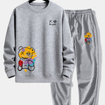 Graffiti Bear Print Relax Fit Crew Neck Sweatshirt & Jogging Pants Set