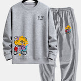Graffiti Bear Print Relax Fit Crew Neck Sweatshirt & Jogging Pants Set
