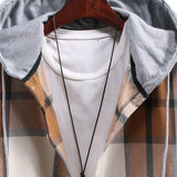 Button Up Contrast Hoodie Plaid Shirt