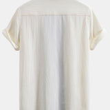 Textured Contrast Cuban Shirt & Straight Leg Pants Set