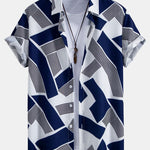 Color Block Geometry Print Button Up Shirt