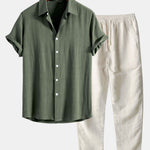Linen Rayon Blend Shirt & Straight Leg Linen Pants Set