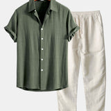 Linen Rayon Blend Shirt & Straight Leg Linen Pants Set