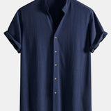 V Neck Linen Rayon Blend Shirt & Straight Leg Linen Pants Set