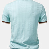 Contrast Trim Textured Zipper Knit Polo & Tapered Trousers Set
