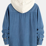Long Sleeved Contrast Corduroy Hooded Shirt & Corduroy Pants Set
