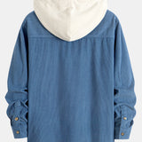 Long Sleeved Contrast Corduroy Hooded Shirt