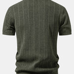 Linen Stripe Open Knit Polo & Straight Leg Linen Pants Set