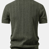 Linen Stripe Open Knit Polo & Straight Leg Linen Pants Set