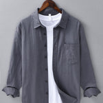 Long Sleeve Linen Cotton Shirt with Pocket