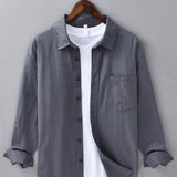 Long Sleeve Linen Cotton Shirt with Pocket