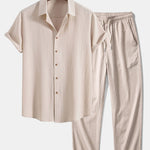 Crinkled Textured Shirt & Straight Leg Pants Set