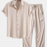 Crinkled Textured Shirt & Straight Leg Pants Set
