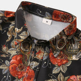 Rose Skull Print Button Up Shirt