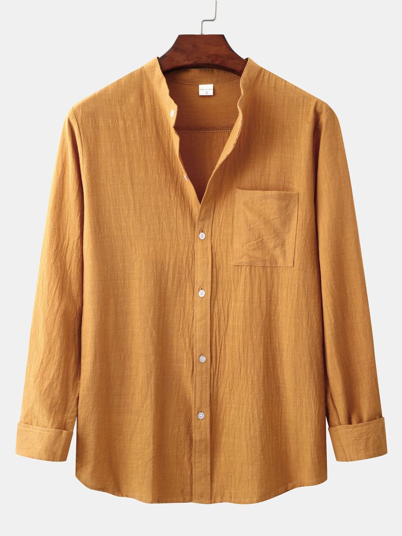 Long Sleeved Textured Stand Collar Shirt