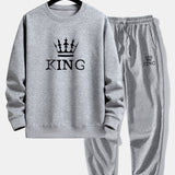 King Crown Print Relax Fit Crew Neck Sweatshirt & Jogging Pants Set