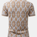 Retro Rhombus Geometric Knit Shirt & Slim Fit Tapered Trousers Set