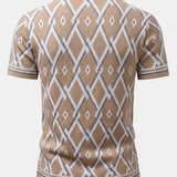 Retro Rhombus Geometric Knit Shirt & Slim Fit Tapered Trousers Set