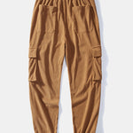 Corduroy Plaid Patchwork Shirt & Drawstring Corduroy Cargo Jogger Pants Set