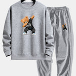Cool Bear Print Relax Fit Crew Neck Sweatshirt & Jogging Pants Set