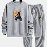 Cool Bear Print Relax Fit Crew Neck Sweatshirt & Jogging Pants Set