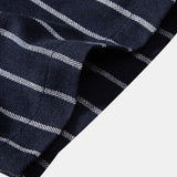 Cotton Blend Striped Stand Collar Shirt & Straight Leg Linen Pants Set