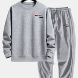 Paris Stripe Print Relax Fit Crew Neck Sweatshirt & Jogging Pants Set