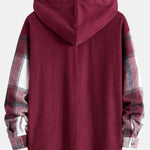 Relax Fit Corduroy Flannel Plaid Patchwork Hooded Shirt