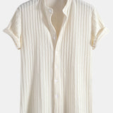 Muscle Fit Stand Collar Knitted Ribbed Shirt