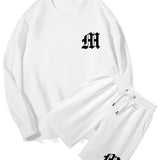 Letter Print Crew Neck Sweatshirt & Shorts Set