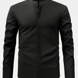 Non-Iron Hidden Placket Stand Collar Dress Shirt