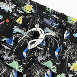 Linen Rayon Blend Shirt & Palm Tree Sailboat Print Swim Shorts Set