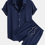 Linen Striped Shirt & Drawstring Shorts Set