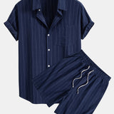 Linen Striped Shirt & Drawstring Shorts Set