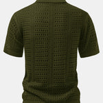 Crochet V Neck Polo Shirt & Straight Leg Linen Pants Set