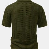 Crochet V Neck Polo Shirt & Crinkle Textured Straight Leg Pants Set