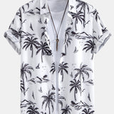Palm Tree Island Print Shirt & Drawstring Swim Shorts Set