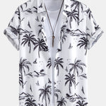 Palm Tree Island Print Shirt & Striped Print Swim Shorts Set