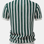 Stripe Johnny Collar Open Knit Polo & Straight Leg Linen Pants Set