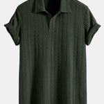 Short Sleeve Jacquard Polo & Straight Leg Ribbed Pants Set