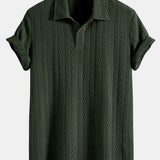 Short Sleeve Jacquard Polo & Straight Leg Ribbed Pants Set