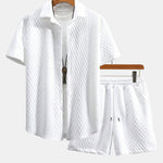 Rhombus Geometry Jacquard Shirt & Drawstring Shorts Set