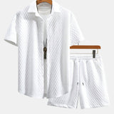 Rhombus Geometry Jacquard Shirt & Drawstring Shorts Set