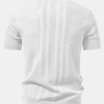 Geometric Jacquard Open Knit Polo & Straight Leg Linen Pants Set