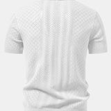 Geometric Jacquard Open Knit Polo & Straight Leg Linen Pants Set